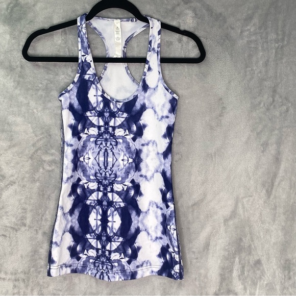 lululemon athletica Tops - Lululemon Cool Racerback Tank Ink Blot White Deep Indigo Blue Athletic Yoga Sz 2